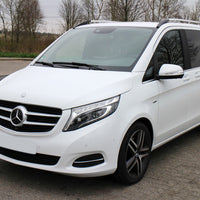 Carbon Ladekantenschutzleiste für Mercedes V W477 / Vito III Poliertes Stahl mit Rot-Schwarzer Carbon Farbe