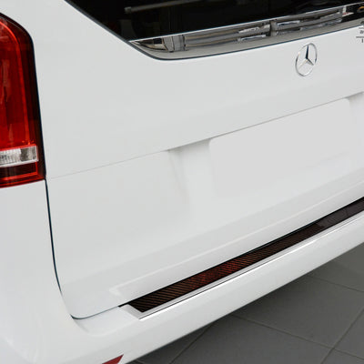 Carbon Ladekantenschutzleiste für Mercedes V W477 / Vito III Poliertes Stahl mit Rot-Schwarzer Carbon Farbe