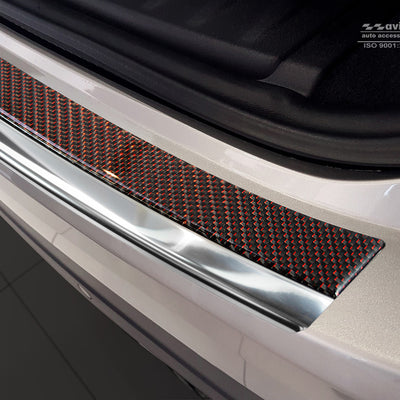 Carbon Ladekantenschutzleiste für Jaguar F-Pace Poliertes Stahl mit Rot-Schwarzer Carbon Farbe