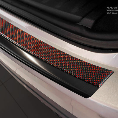 Carbon Ladekantenschutzleiste für Jaguar F-Pace Schwarzer Stahl mit Rot-Schwarzer Carbon Farbe