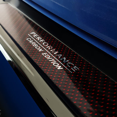 Carbon Ladekantenschutzleiste für BMW X1 F48  FL2015-2019, FL2019-2022 "Performance" Poliertes Stahl mit Rotem Carbon