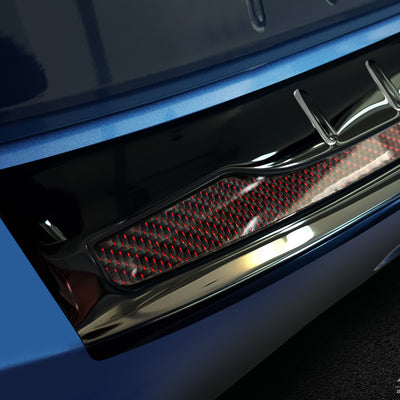 Carbon Ladekantenschutzleiste für BMW X1 F48  FL2015-2019, FL2019-2022 "Performance" Poliertes Stahl mit Rotem Carbon