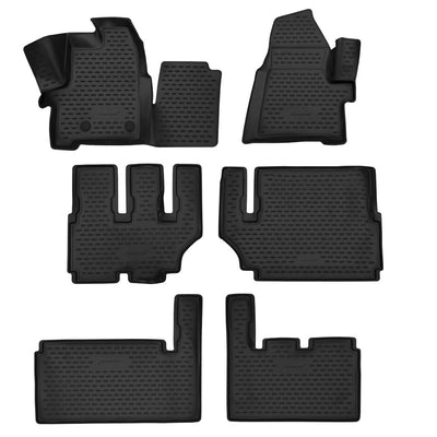 3D Element Gummi Fußmatten für FORD Tourneo Custom 8 Sitzer, 2012-2017, 6 Set Schwarz