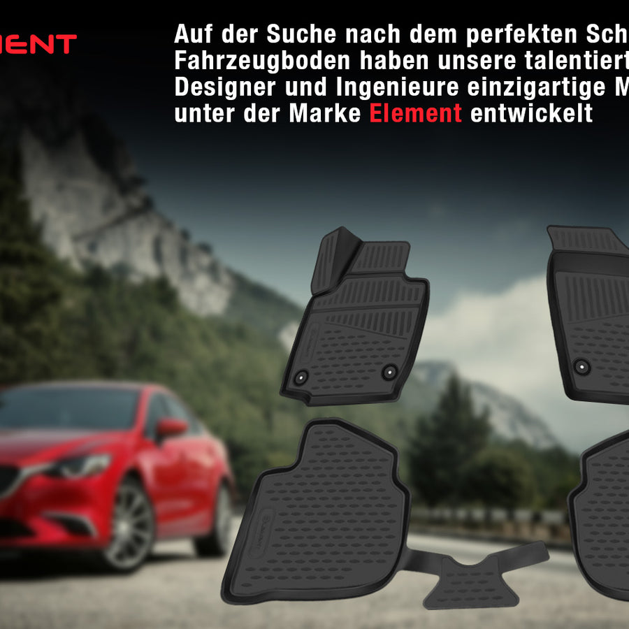 3D Element Gummi Fußmatten für  FORD Ranger SupercaB, 2019->, Pickup, 4er Set Schwarz
